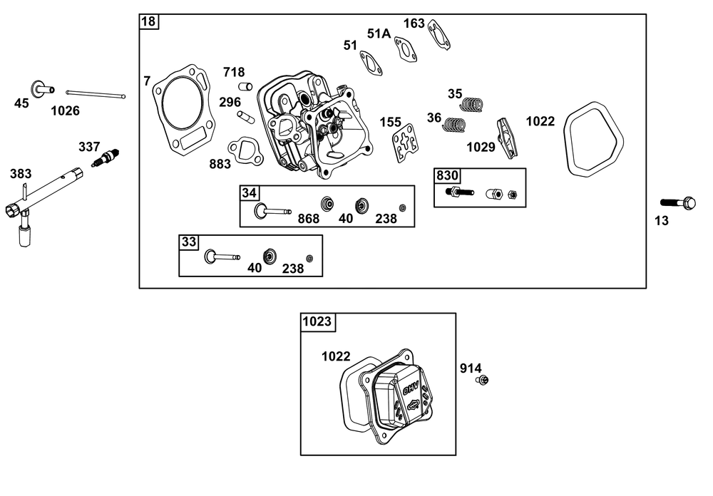 Cylinder Head Group Diagram and Parts List for 106232-0268-H1 100000 - 19Z999 Briggs and Stratton Engine